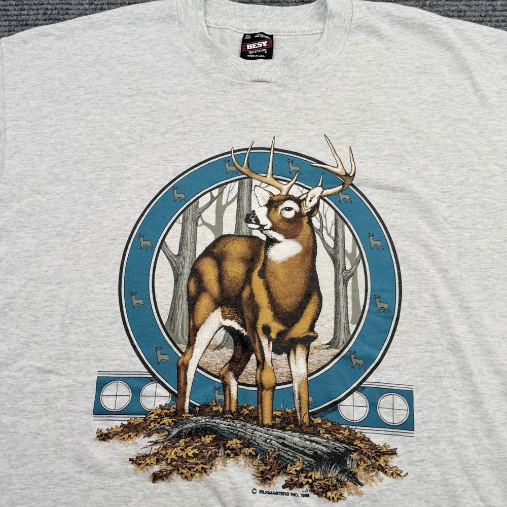 VTG‎ Buck Deer Nature Fall Leaves Unisex XL Silkmasters 1986 USA Single Stitch